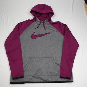 Nike Therma Fit Hoodie Men's XL Pullover Gray Purple Long Sleeve Logo Front